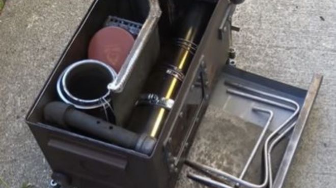 inside structure of Ammo Box Wood Stove